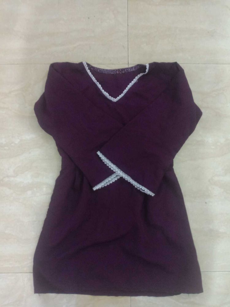 Elegant Purple Kurta with White Lace Trim