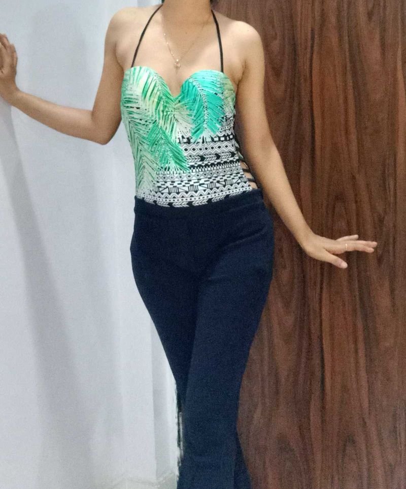 🥵👙 STYLISH Tropical Print Sexy Shiny Bodysuit ✨️
