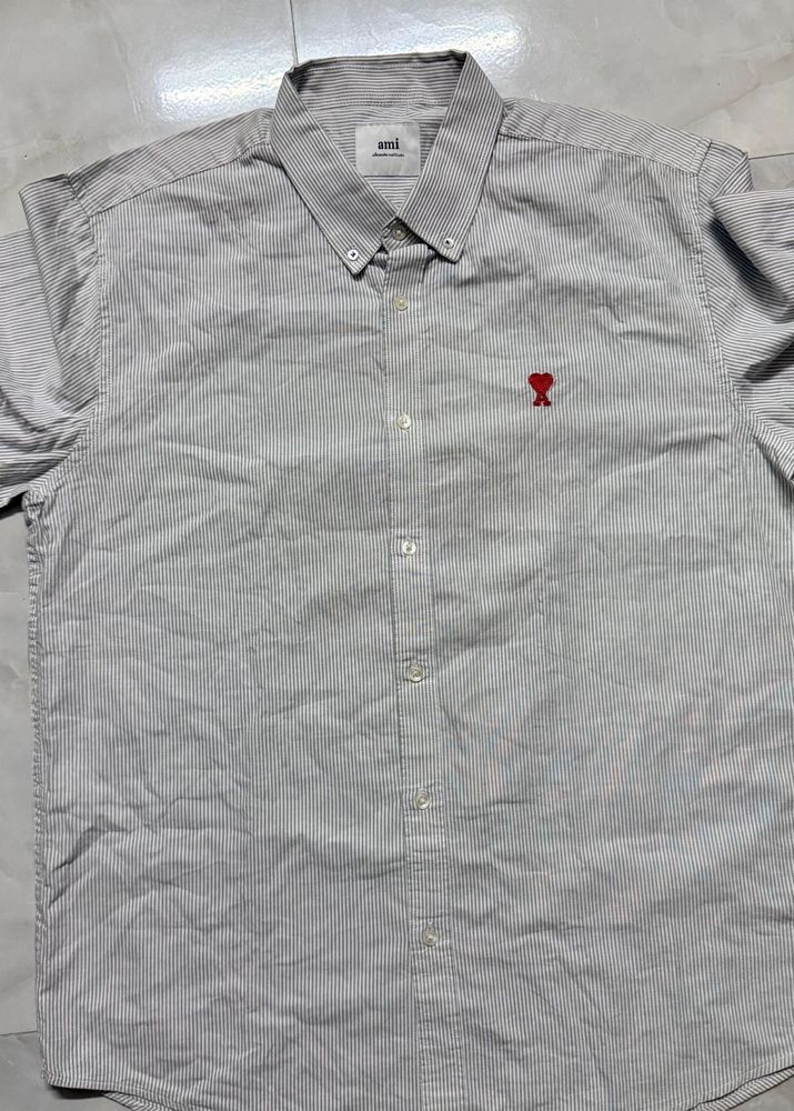 AMI Paris Striped Button-Up Shirt