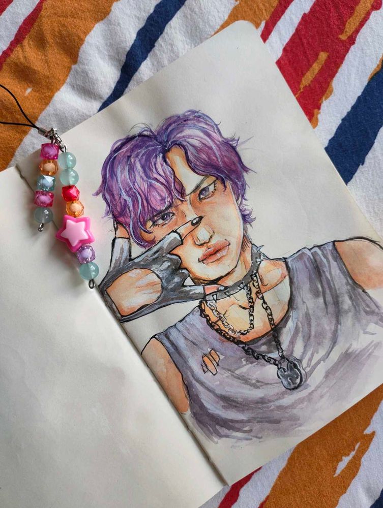 (COMBO Ateez seonghwa hand-painted + star keychain