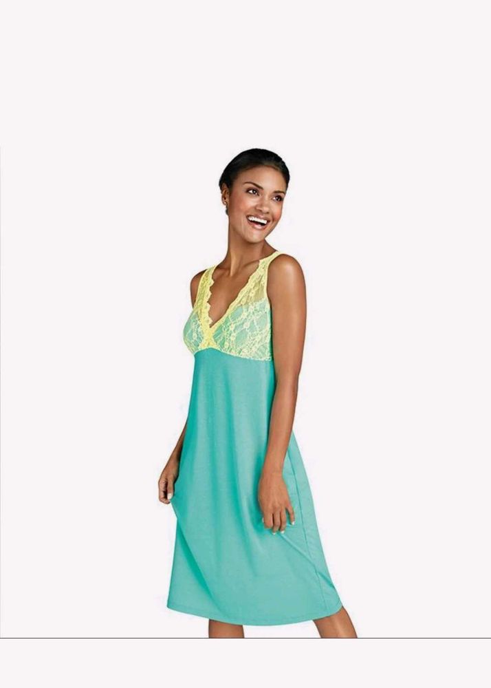 Comfortable Teal Nightgown with Lace