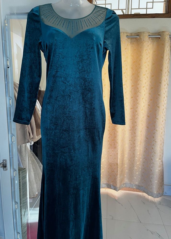 Elegant Teal Velvet Gown