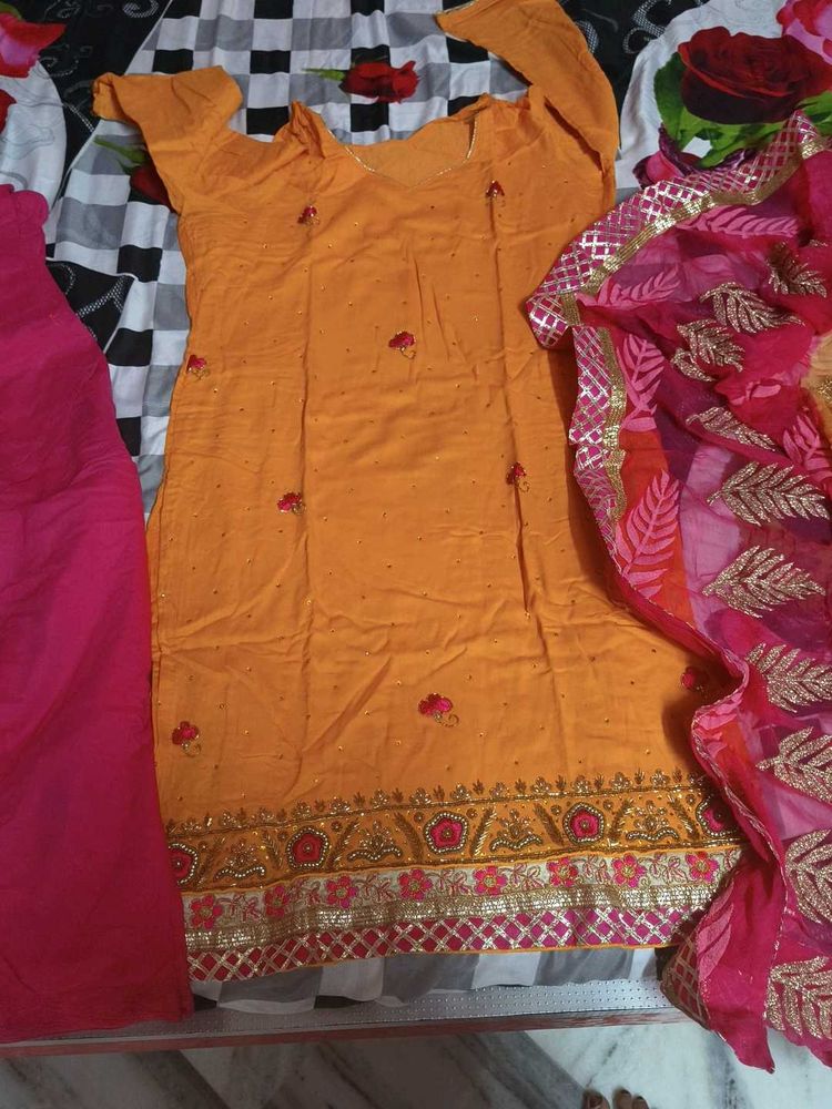 Designer Orange Kurta Set with Dupatta
