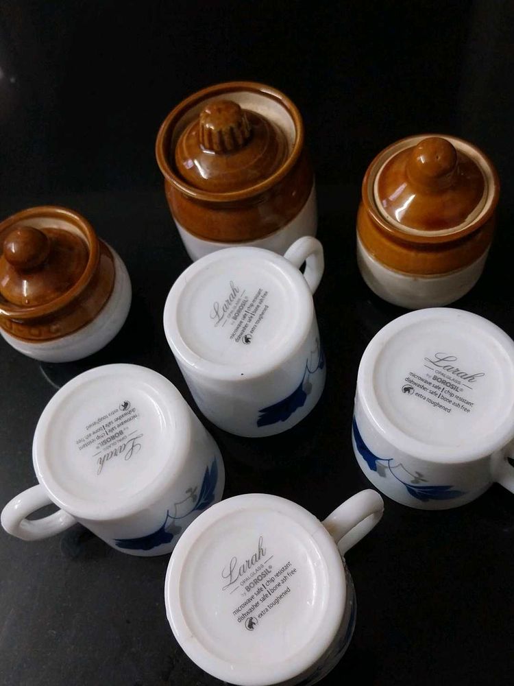 Set of 4 Larah Borosil Mugs &amp; 3 Jars