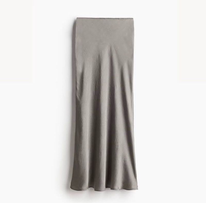 H&amp;M Grey Satin Midi Skirt