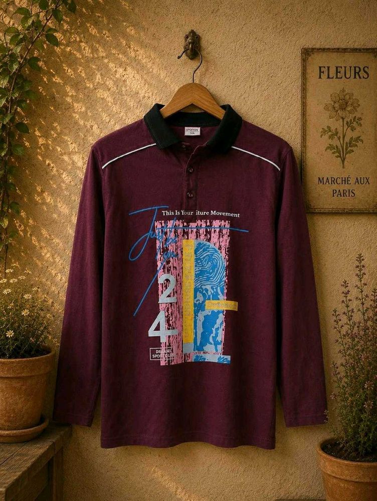 Men's Maroon Graphic Polo T-Shirt | Size 34 |