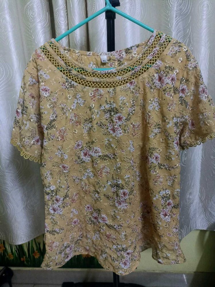 Yellow Floral Embroidered Blouse