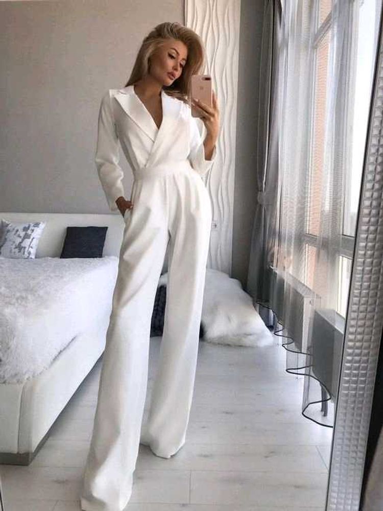 Elegant White Blazer Jumpsuit