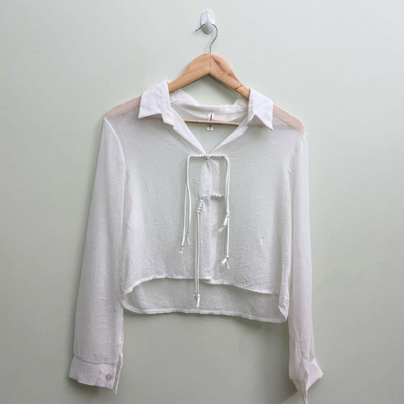Sheer White Tie-Up Blouse