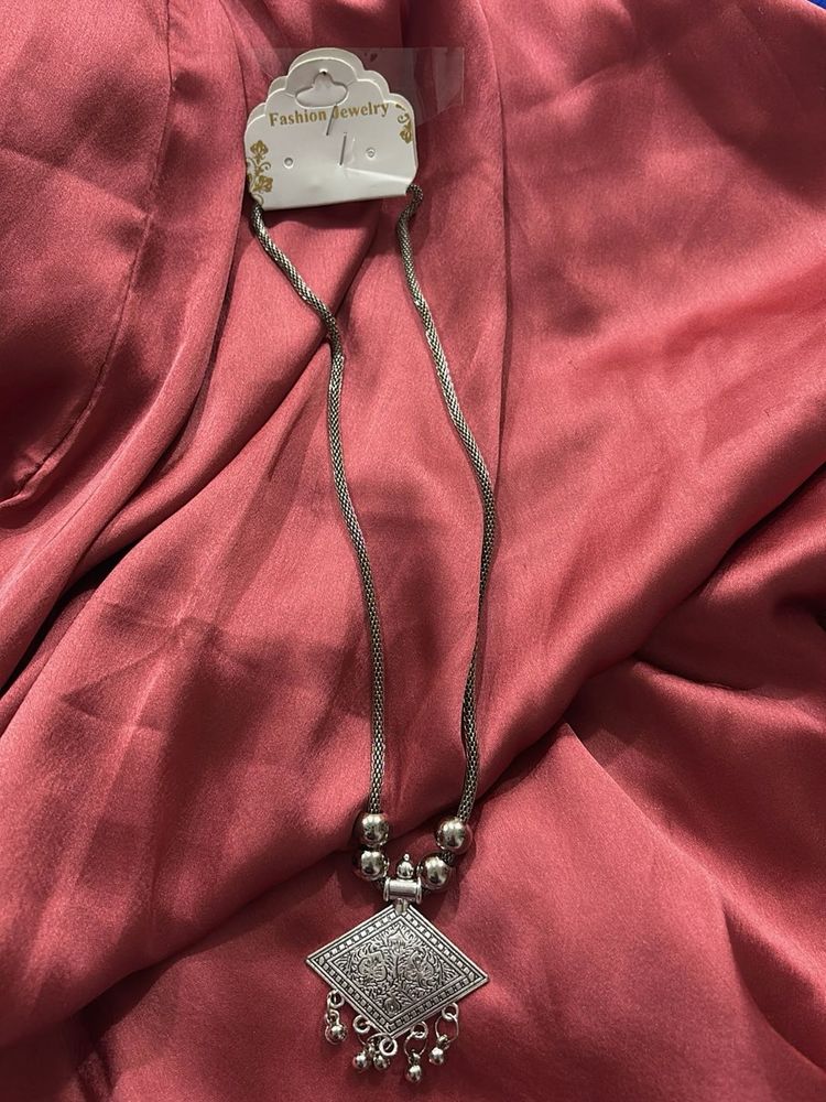 Ethnic Oxidized Silver Pendant Necklace