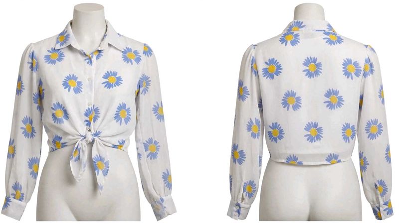 Chic Daisy Print Sheer Blouse