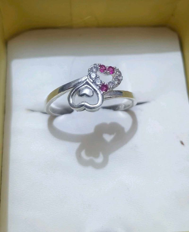 Heart Shaped Ring with Pink &amp; White Stones