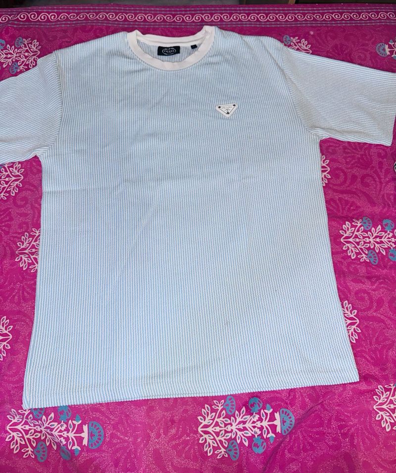 Prada Striped Blue T-Shirt with Logo
