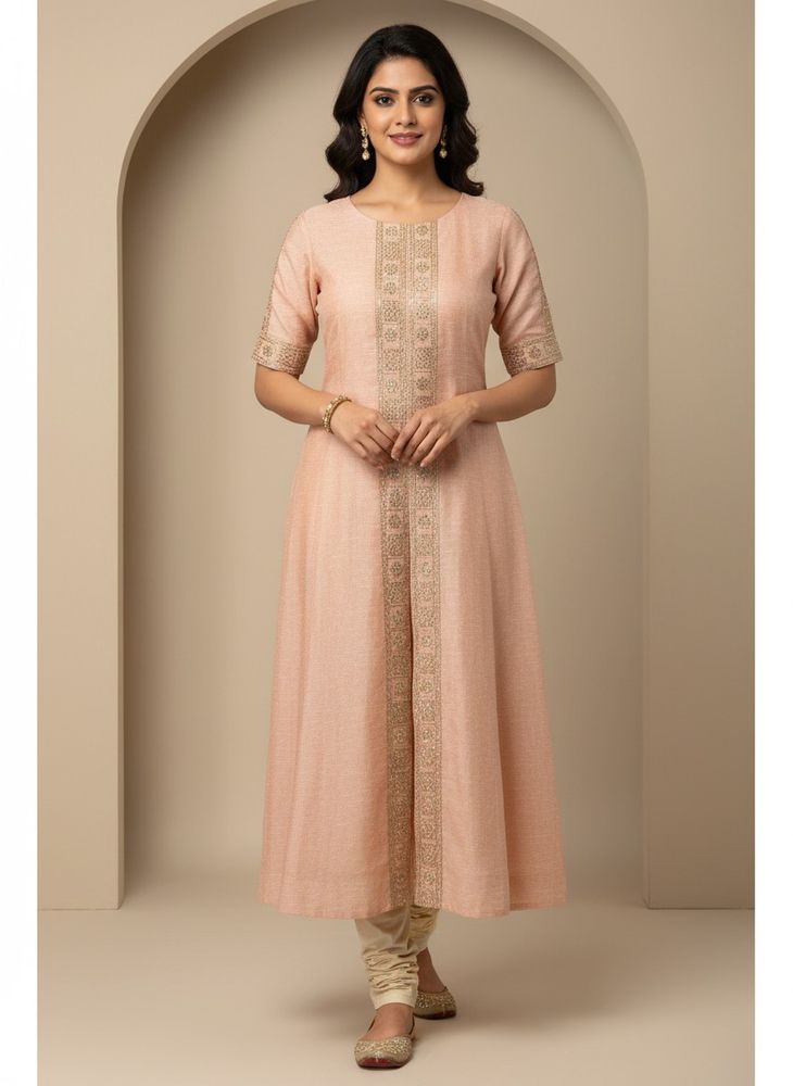 Elegant Peach Embroidered maxi dress/Kurta