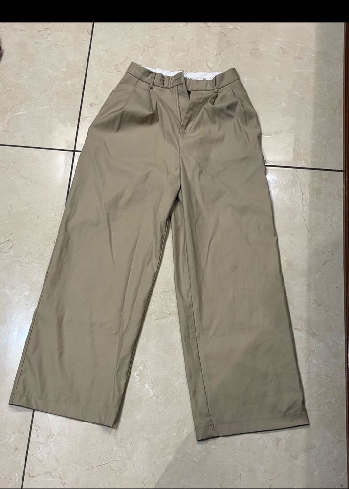 Khaki Wide Leg Trousers