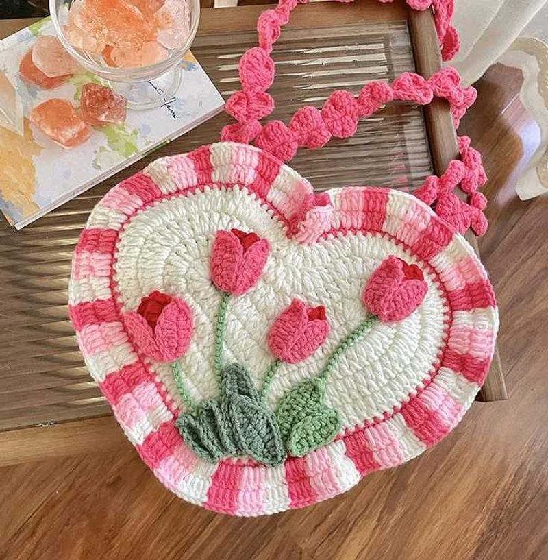Heart-Shaped Crochet Tulip Bag