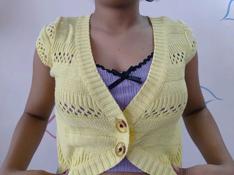 Cute Yellow Knit Cardigan