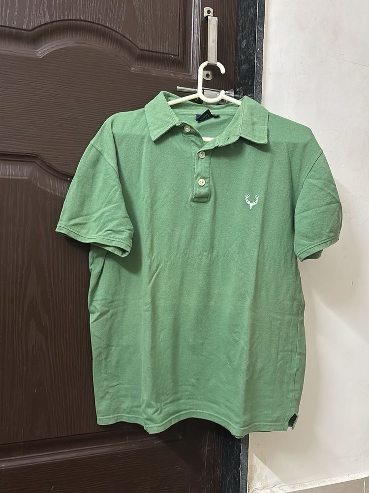 Green Polo T-Shirt with Deer Logo