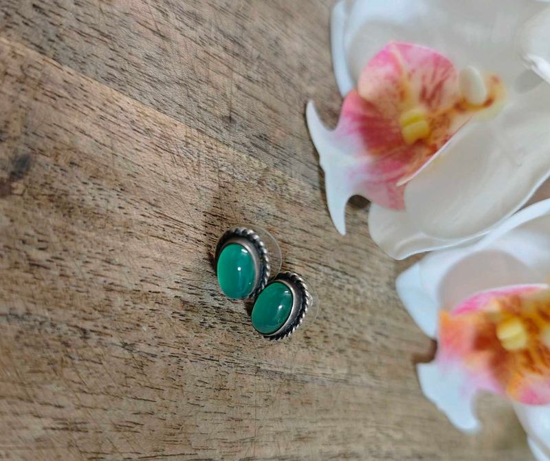 Vintage Green Gemstone Stud Earrings