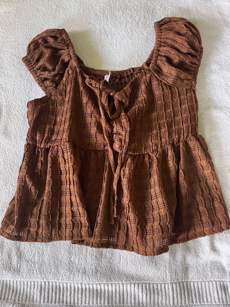 Chic Brown Textured Tie-Front Top