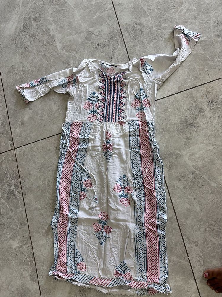 White Block Print Kurta