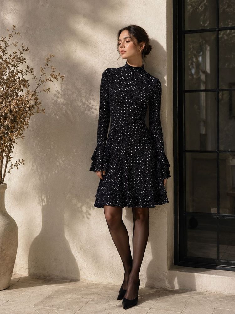 ZARA Black Polka Dot Flared Dress