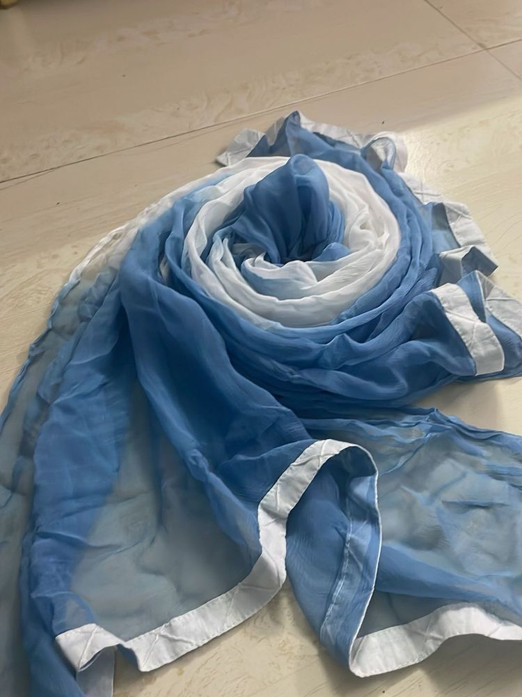 White N Blue Chiffon Big Stole