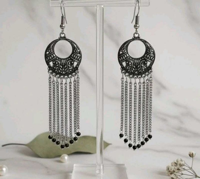 Boho Silver Tone Tassel Earrings