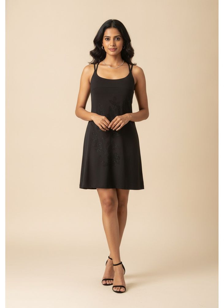 Elegant Black Sparkle Detail Dress