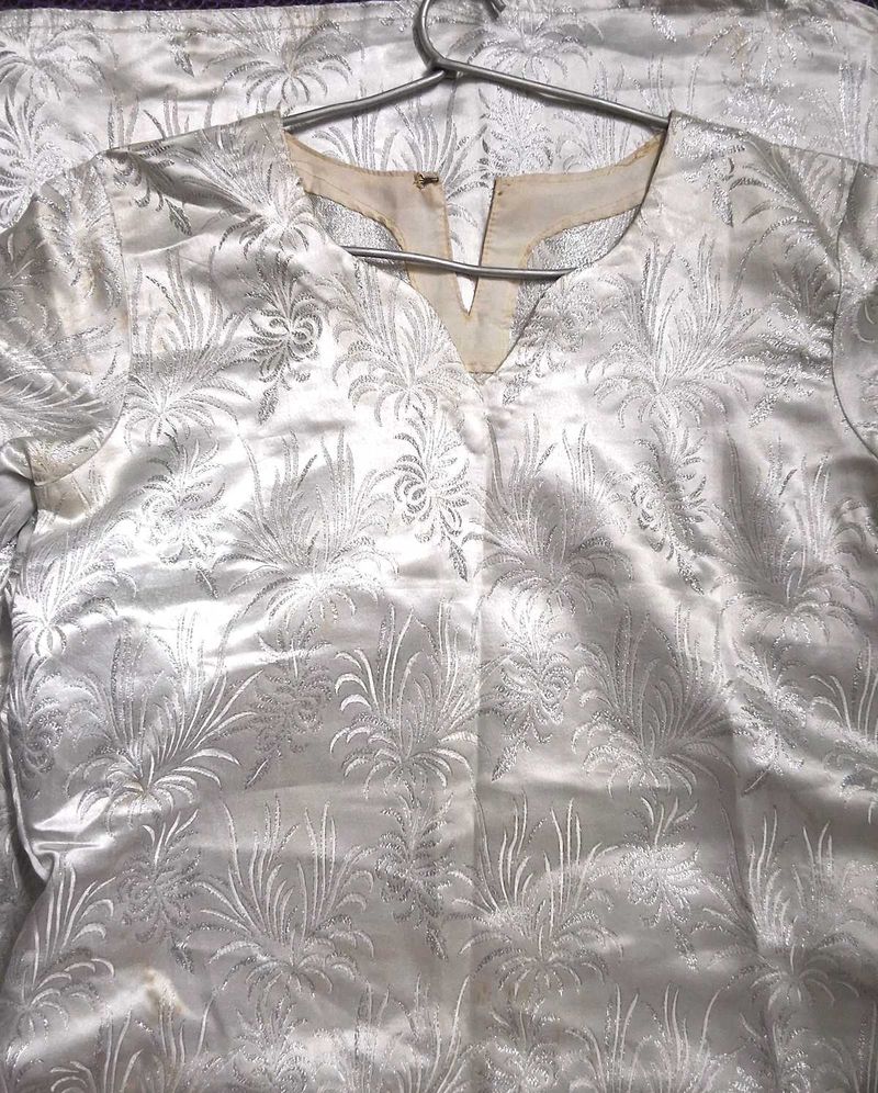 Elegant silver Silk Kurta