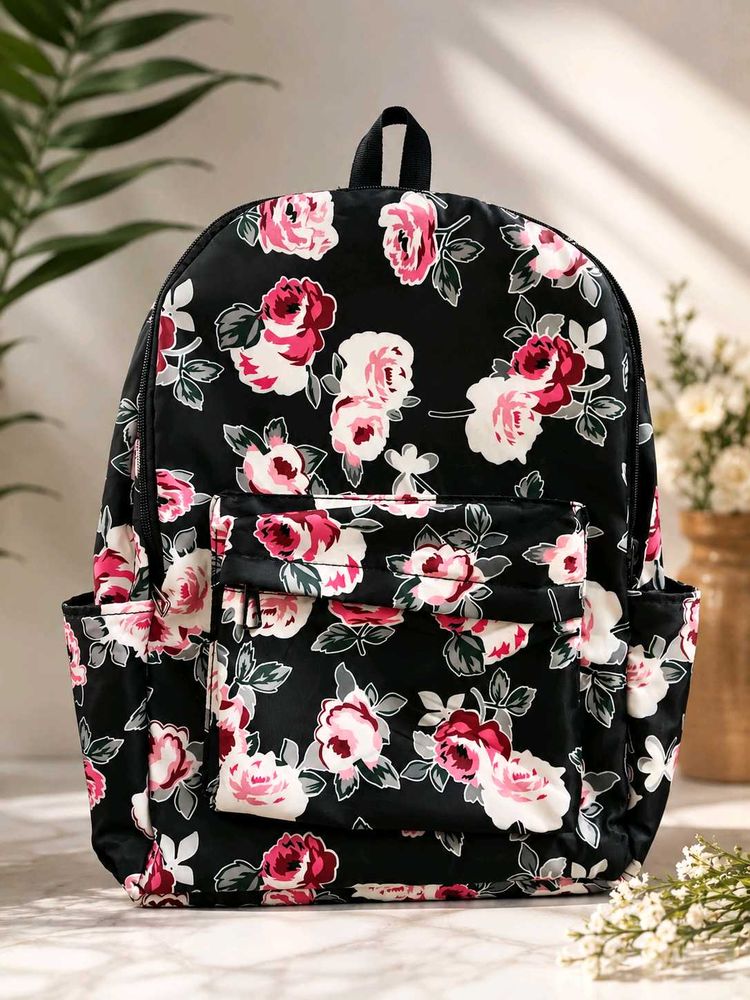 Floral Black Backpack