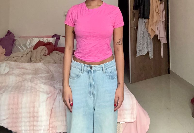 Bright Pink Cropped T-Shirt
