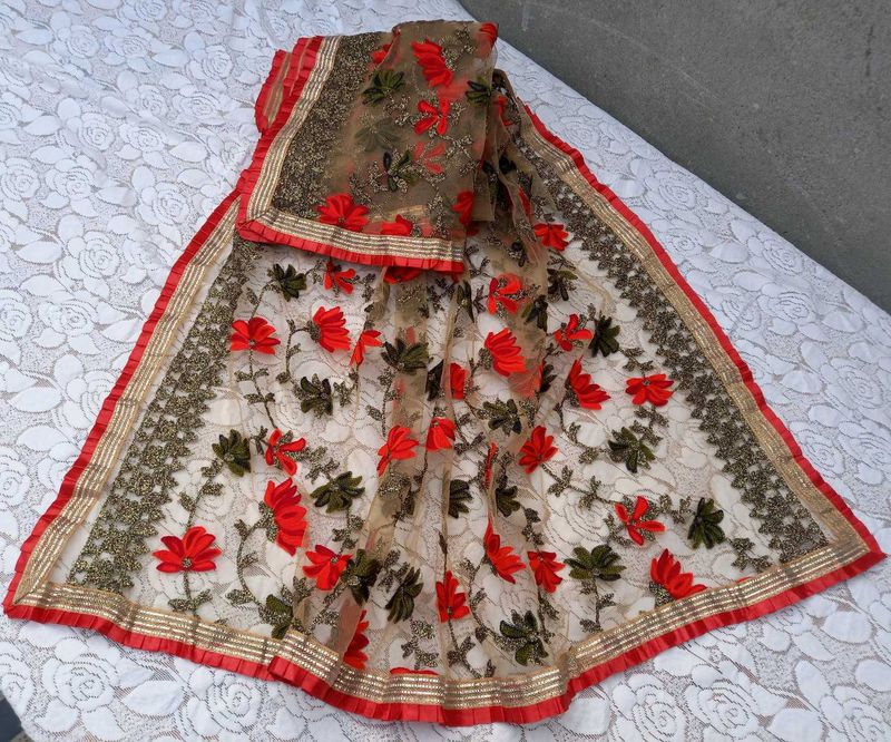 Exquisite Embroidered Floral Net Dupatta