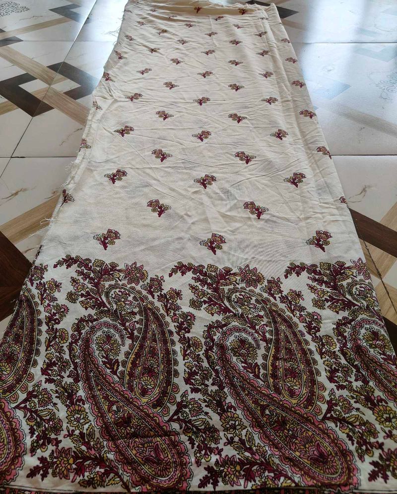 Cream Paisley Print Dress Material