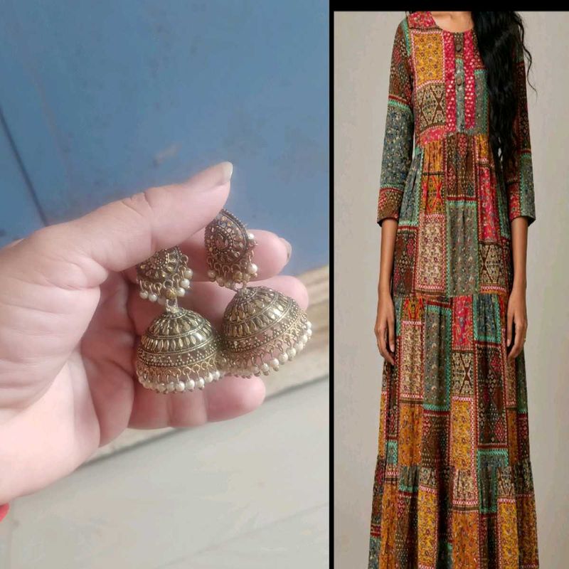 Exquisite Jhumka Earrings kurta combo