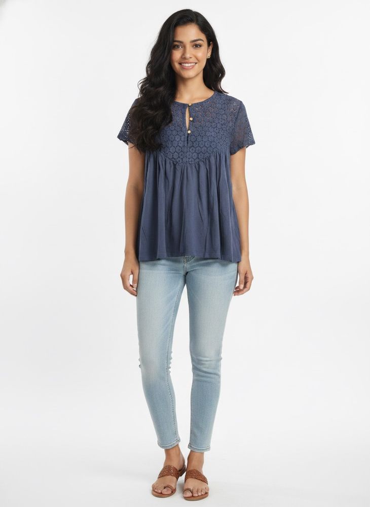 blue laced short top