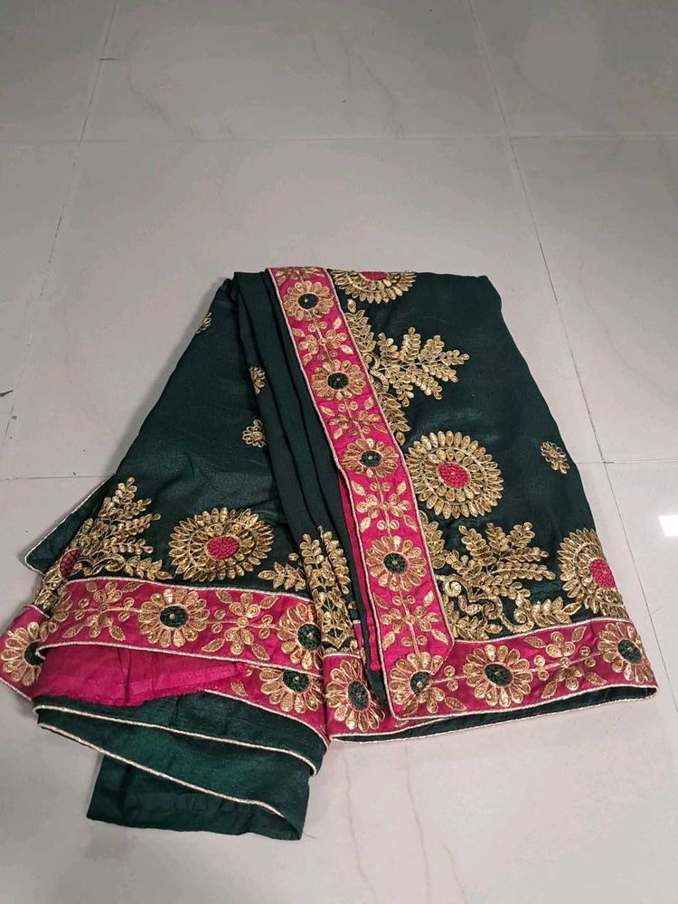 Elegant Emerald Green Embroidered Saree