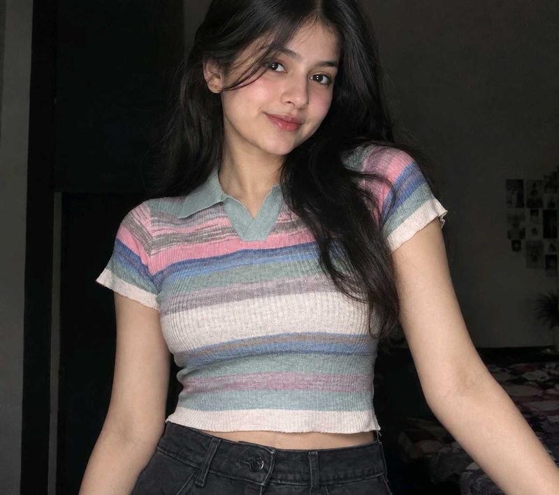 Striped Knit Polo Top