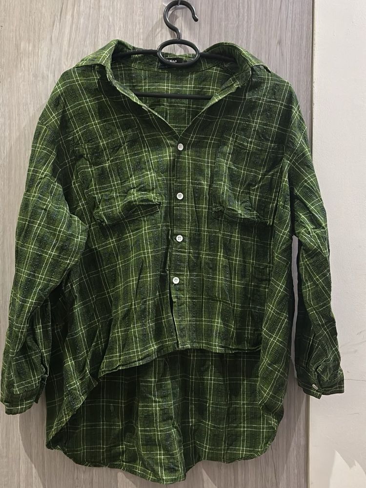 Green Plaid Button-Up Shirt