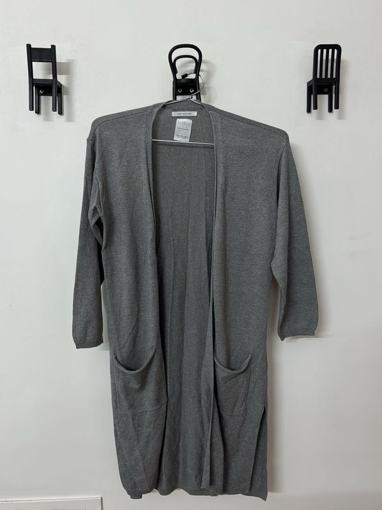 ZARA Grey Longline Cardigan with Pockets