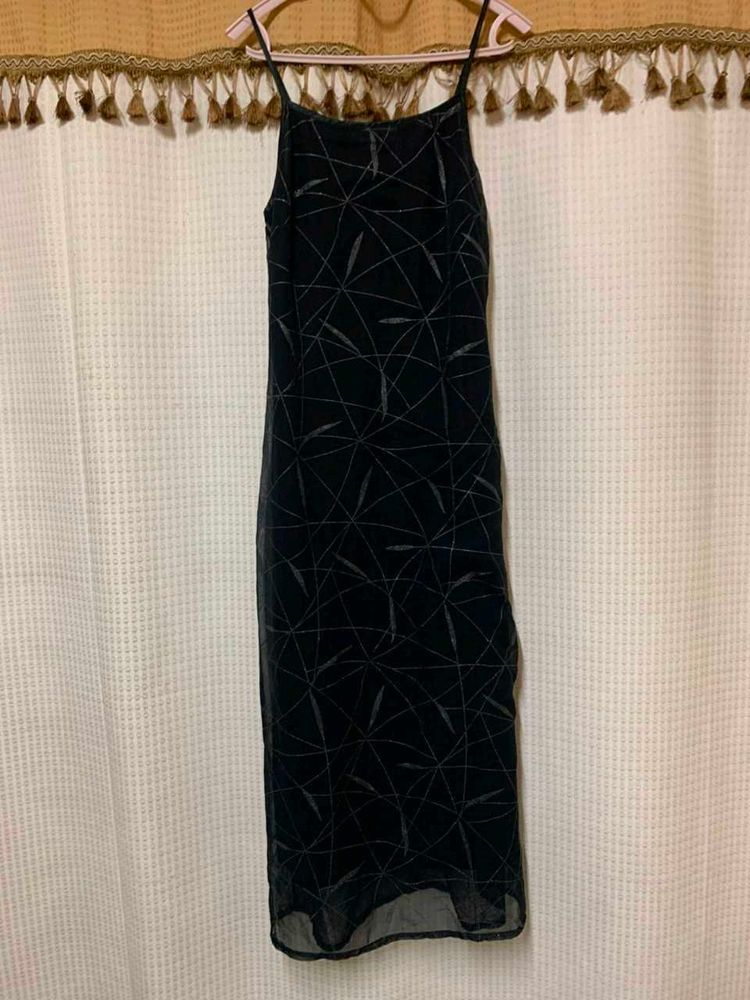 Black Spaghetti Strap Midi Dress