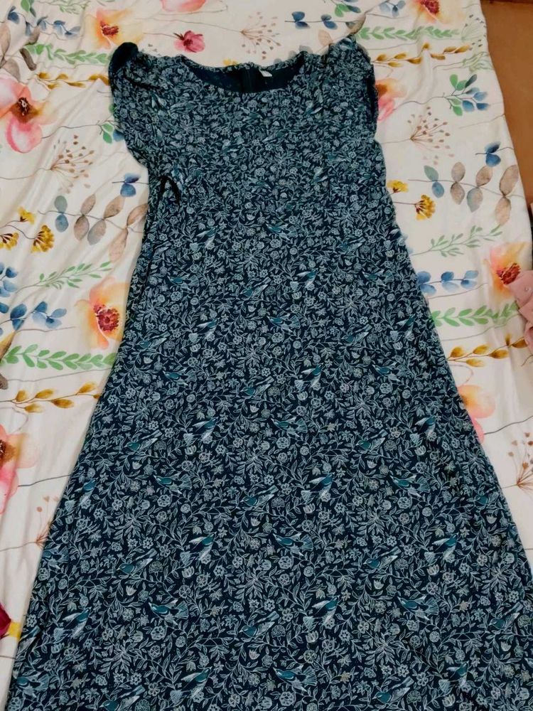Flowy Floral Bird Print Maxi Dress