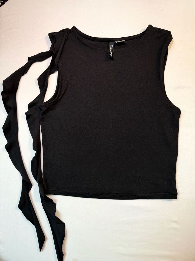 Black Tie-Up Crop Top