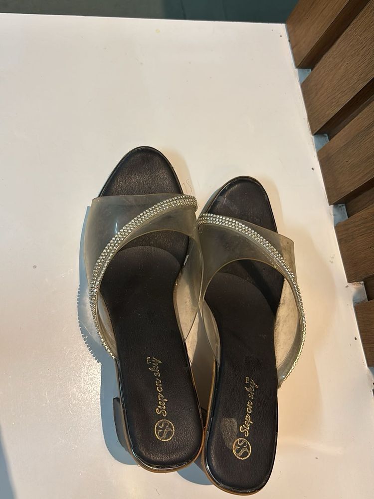 Stylish Clear Band Heels with Rhinestones