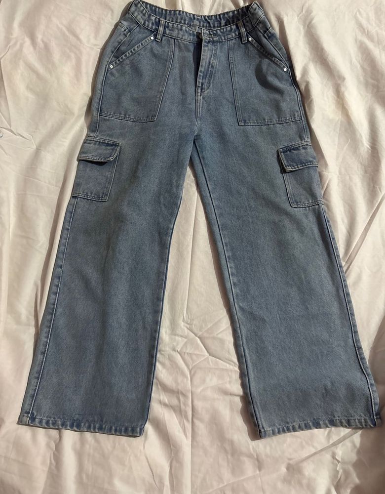 Light Wash Cargo wide leg Jeans