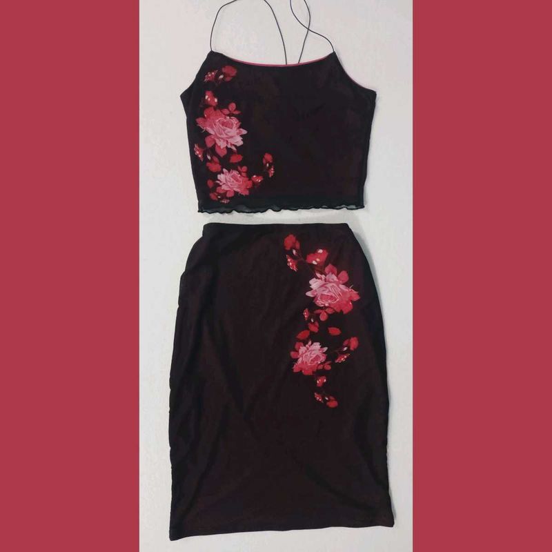 Floral Print Crop Top &amp; Skirt Set