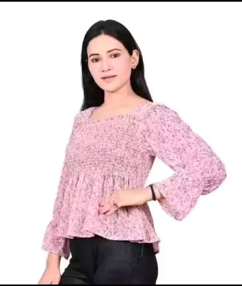 Chic Smocked Floral Print Top