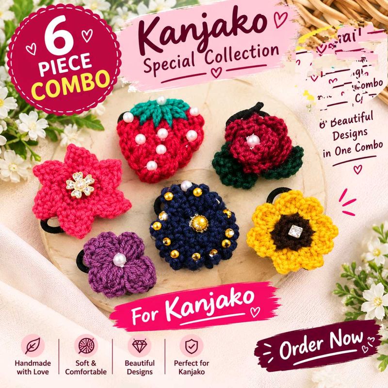 Handmade Crochet Hair Ties - 6 Pc Combo