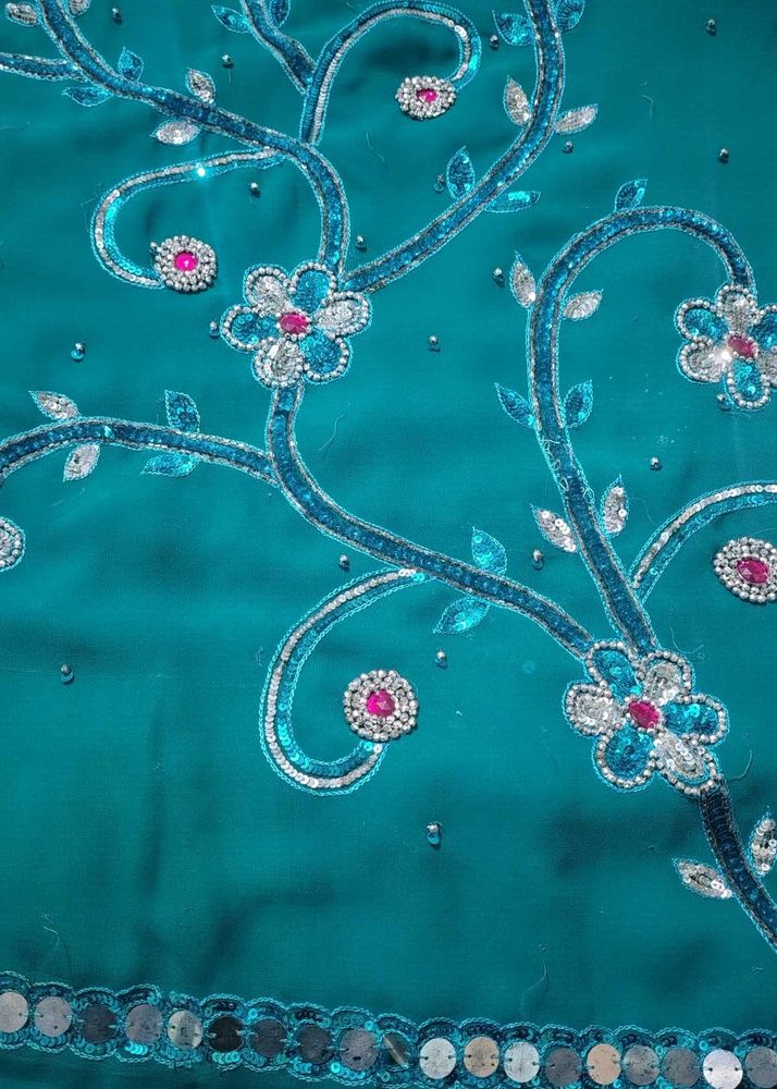 Teal Embellished Dress Material