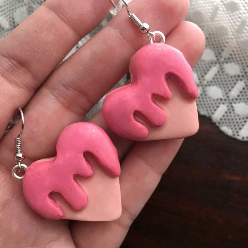 Cute Pink Heart Drip Earrings